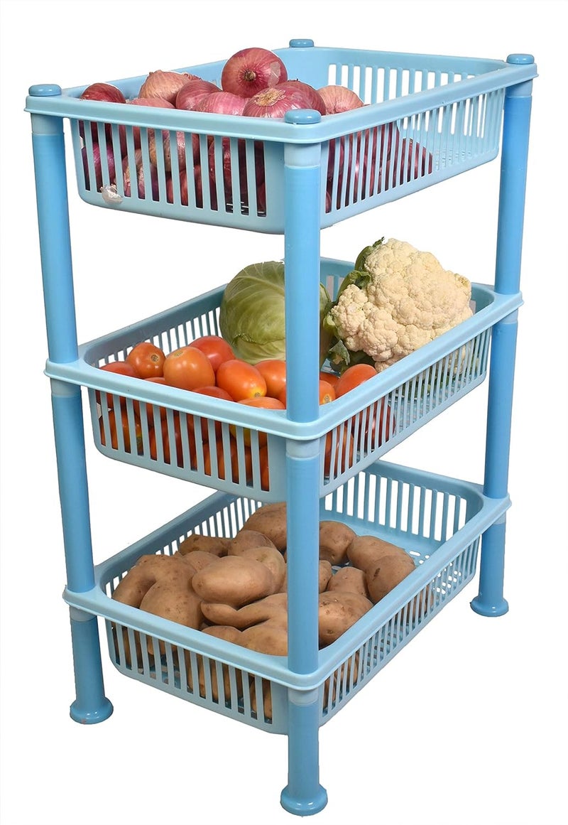 mastBus Plastic Vegetable Stand for Kitchen Fruit Sabji Multipurpose 3 Rack Large Light Blue 1 Piece - Image 1