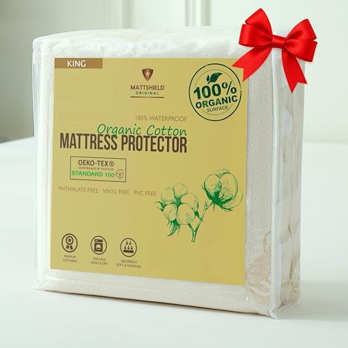 MATTSHIELD ORIGINAL Waterproof Organic Mattress Protector King - Organic Cotton Breathable Mattress Pad Cover - 250 GSM Comfort - Deep Pocket - Fitted Comfort - Image 1