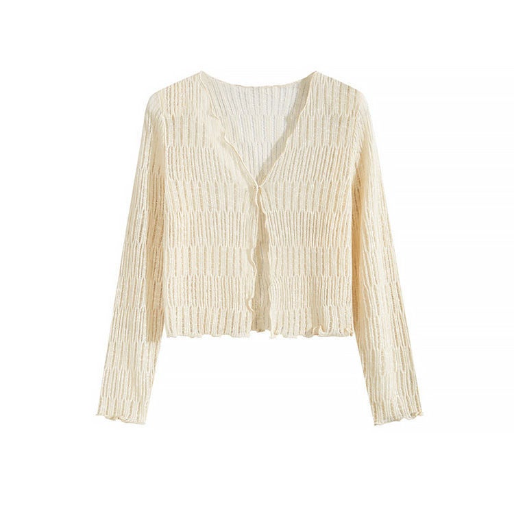 Gentle Style Baby Blue Shawl Knitted Cardigan Jacket Summer Thin New Long Sleeve Blouse Short Sunscreen Top - Image 1