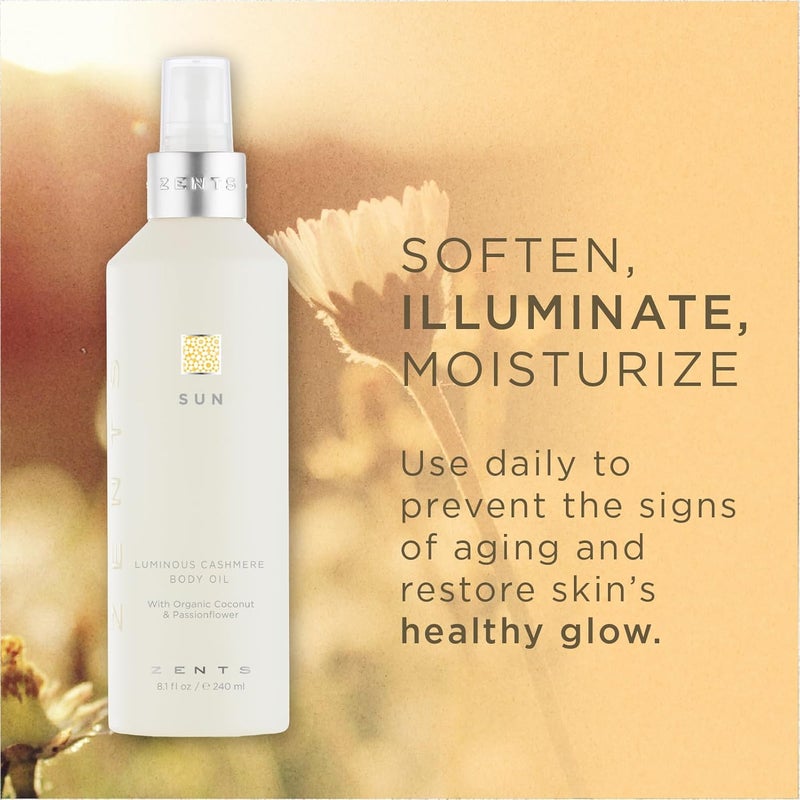Zents Sun Luminous Cashmere Body Oil - Hydrating Elixir with Organic Coconut & Passionflower, 240ml - Image 2