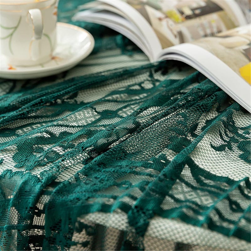Fhberni Green Lace Tablecloth Embroidered Elegant Floral Patterns Table Cloth Round Overlay Table Cover for Wedding Party Holiday Long Dinner Home DecorRound60 Green - Image 4