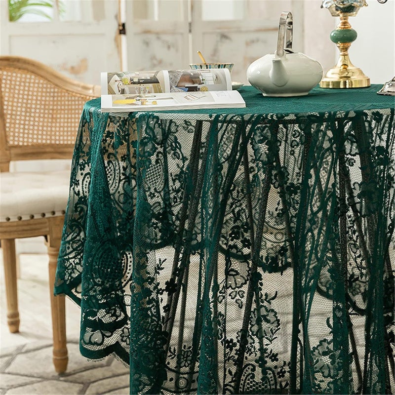 Fhberni Green Lace Tablecloth Embroidered Elegant Floral Patterns Table Cloth Round Overlay Table Cover for Wedding Party Holiday Long Dinner Home DecorRound60 Green - Image 3