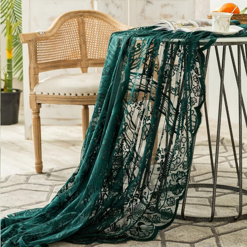 Fhberni Green Lace Tablecloth Embroidered Elegant Floral Patterns Table Cloth Round Overlay Table Cover for Wedding Party Holiday Long Dinner Home DecorRound60 Green - Image 5