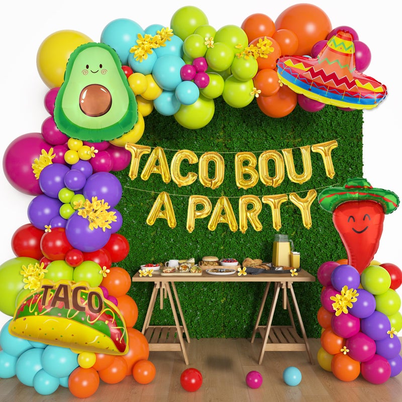 Amandir 169Pcs Mexican Fiesta Party Decorations, Fiesta Balloon Garland Arch Kit Cactus Chili Avocado Mexican Themed Balloons for Cinco De Mayo Carnival Birthday Party Taco Bout Decoration - Image 1