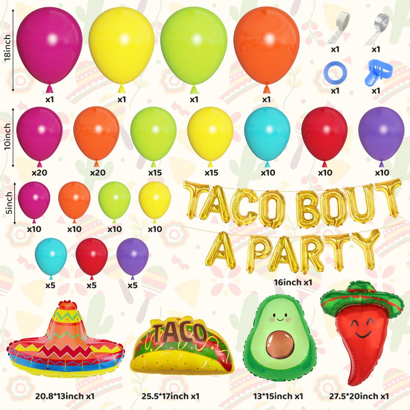 Amandir 169Pcs Mexican Fiesta Party Decorations, Fiesta Balloon Garland Arch Kit Cactus Chili Avocado Mexican Themed Balloons for Cinco De Mayo Carnival Birthday Party Taco Bout Decoration - Image 2