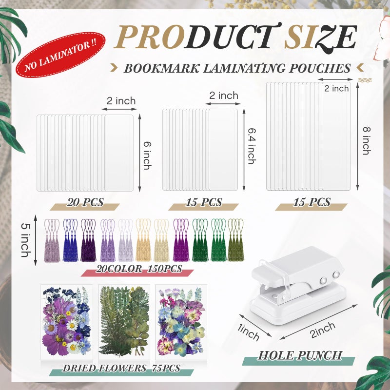 Fuyoooo 50 Pcs DIY Dried Flower Bookmark Making Kit, 3 Size Pressed Flower Transparent Bookmark Laminating Pouches Mom's Night Out Craft Valentines Wedding Gift for Women Book Lovers(Purple) - Image 2