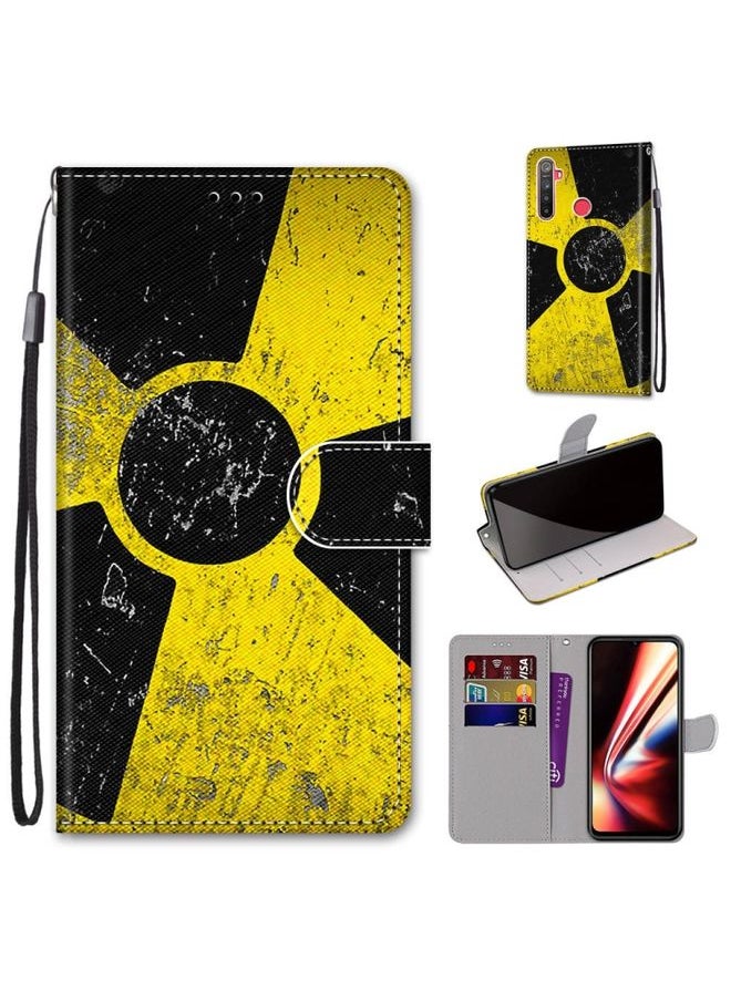HuHa Case Cover For Realme 5 / 5s / 5i / C3 / C3i / 6i / Narzo10 / 10A / 20A Coloured Drawing Cross Texture Horizontal Flip PU Leather Case with Holder & Card Slots & Wallet & Lanyard Yellow Black Logo 