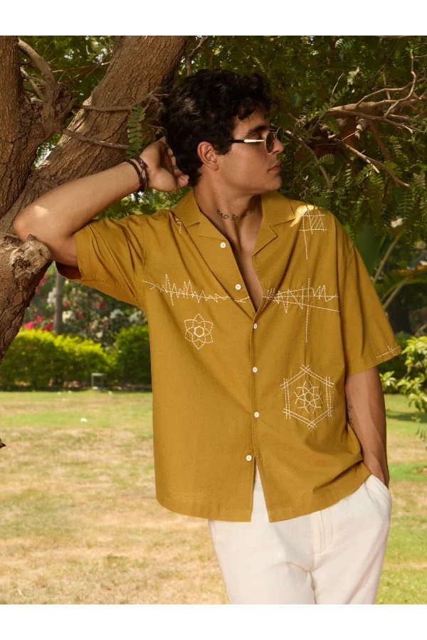 The Souled Store The Souled Store Men Kalyug Embroidery Mustard Holiday Shirts