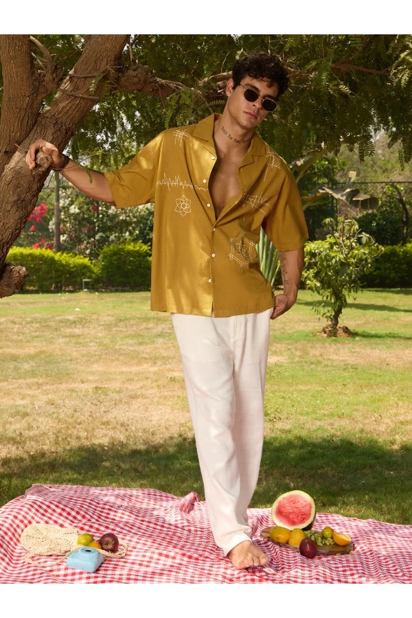The Souled Store The Souled Store Men Kalyug Embroidery Mustard Holiday Shirts