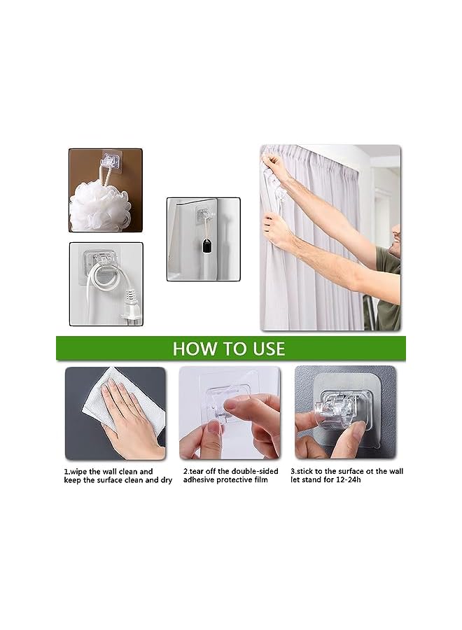 erorex 4pcs Self Adhesive Curtain Rod Brackets Transparent, No Drilling Curtain Rod Holder Hooks, Clear Plastic Adjustable Curtain Rod Hooks Curtain Hangers for Home Bathroom, Bedroom  - Image 4