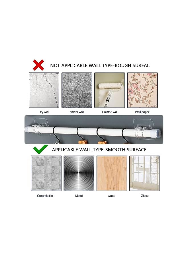 erorex 4pcs Self Adhesive Curtain Rod Brackets Transparent, No Drilling Curtain Rod Holder Hooks, Clear Plastic Adjustable Curtain Rod Hooks Curtain Hangers for Home Bathroom, Bedroom  - Image 5