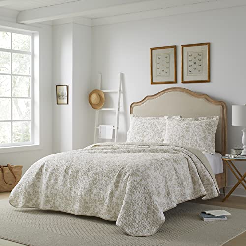 Laura Ashley - King Quilt Set, Soft Cotton Bedding with Reversible Design, Medium Weight for Year Round Use, 3 Piece Bed Set with Matching Pillowcases (Amberley Beige) - Image 2