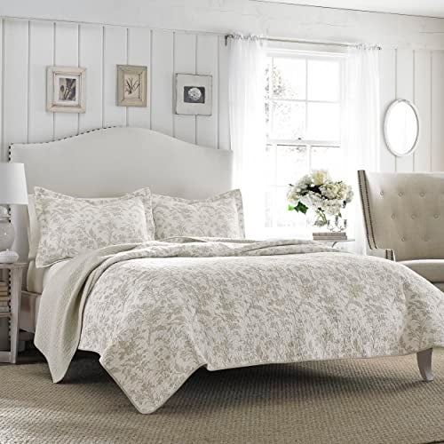 Laura Ashley - King Quilt Set, Soft Cotton Bedding with Reversible Design, Medium Weight for Year Round Use, 3 Piece Bed Set with Matching Pillowcases (Amberley Beige) - Image 5