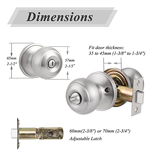 Probrico Privacy Door Knobs Brushed Nickel Finish, Interior Keyless Door Knobs Locks for Bedroom or Bathroom, 8 Pack - Image 4