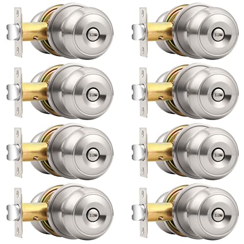 Probrico Privacy Door Knobs Brushed Nickel Finish, Interior Keyless Door Knobs Locks for Bedroom or Bathroom, 8 Pack - Image 1