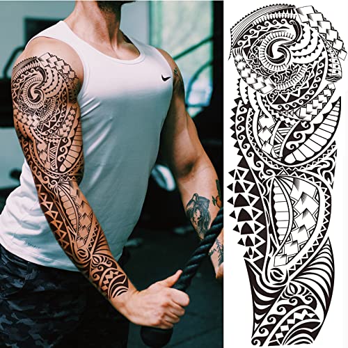 Briyhose Tribal Totem Temporary Tattoo Sleeve For Men Women Full Arm, Large Hawaiian Turtle Viking Tree Fake Tattoo Sticker Adult, Long Lasting Full Leg Temp Tatoo Polynesian Makeup Body Art, 4-Sheet - Image 2