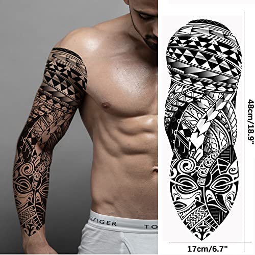 Briyhose Tribal Totem Temporary Tattoo Sleeve For Men Women Full Arm, Large Hawaiian Turtle Viking Tree Fake Tattoo Sticker Adult, Long Lasting Full Leg Temp Tatoo Polynesian Makeup Body Art, 4-Sheet - Image 5