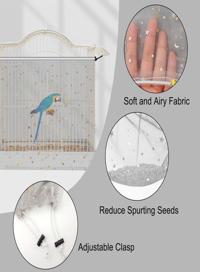 LYMOI Bird Cage Seed Catcher, 60-118'' Large Bird Cages Cover, 31.5'' H Adjustable Nylon Bird Cage Mesh Net, Soft Airy Bird Cage Skirt Guard Accessories for Parrot Parakeet Macaw (Gray) - Image 3