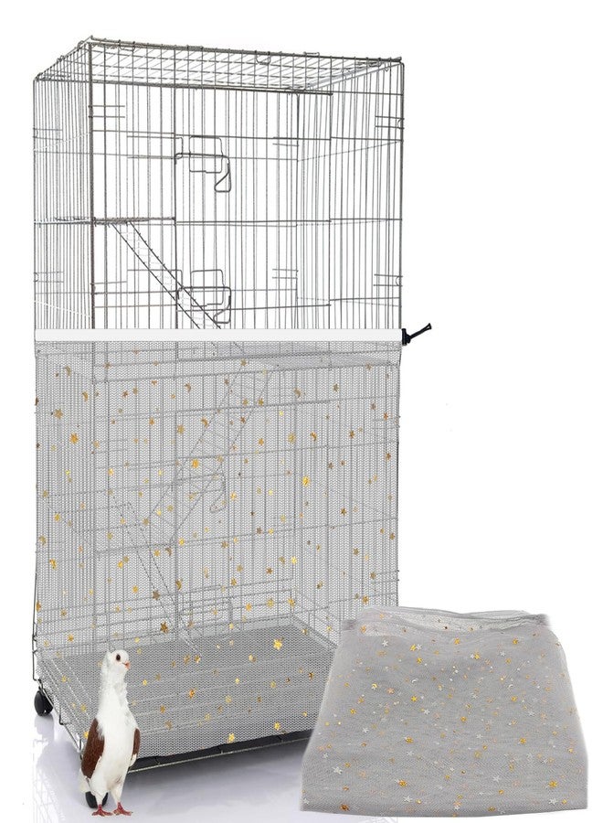LYMOI Bird Cage Seed Catcher, 60-118'' Large Bird Cages Cover, 31.5'' H Adjustable Nylon Bird Cage Mesh Net, Soft Airy Bird Cage Skirt Guard Accessories for Parrot Parakeet Macaw (Gray) - Image 1