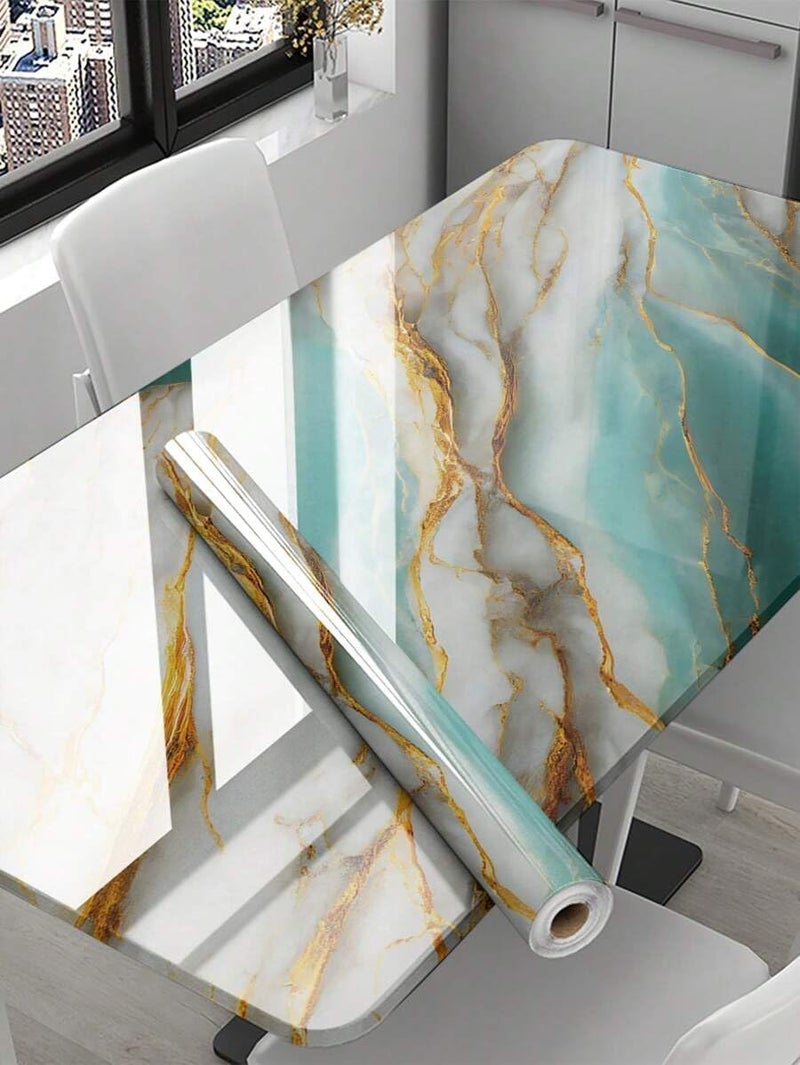 Jig-Tik Premium Vinyl Marble Peel and Stick Wall DIY Waterproof Wallpaper for Home Kitchen Countertop Cabinet Furniture Kitchen Stickers (Aqua Blue 52) (60x200cm) (Pack of 1) - Image 3
