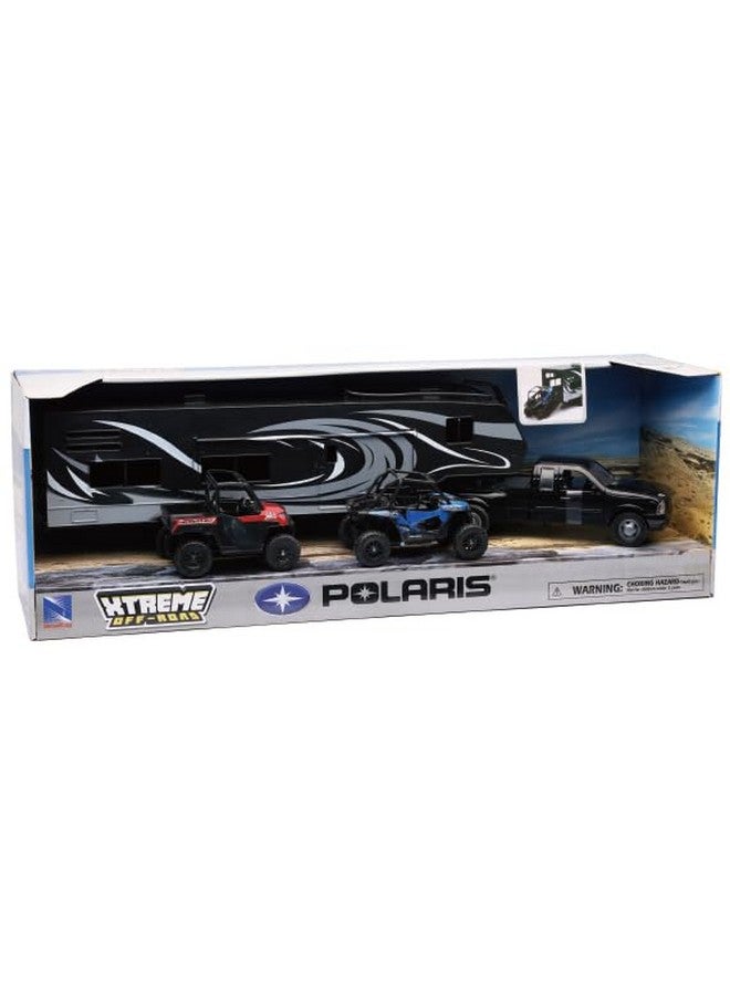 New-Ray New Ray Toys Die Cast Pick Up Truck With Toy Hauler And 2 Polaris Vehicles (Blue Rzr And Red Ranger) - Image 3