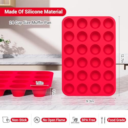 Redfly 2 Pack Silicone MIini Muffin Pan & Cupcake Pans for Baking - 24 Cup Mini Size BPA Free Egg Bites Molds - Image 3