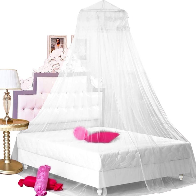 BCBYou Princess Bed Canopy Netting Mosquito Net Round Lace Dome for Twin Full and Queen Size Beds Crib with Jumbo Swag Hook (White) - Image 1