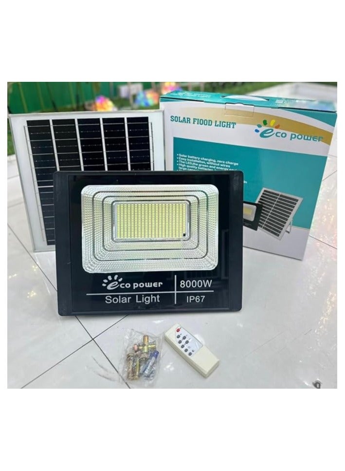 مصابيح خارجية تعمل بالطاقة الشمسية - 8000 واط LED، 6500 كلفن أبيض، من الغسق إلى الفجر مع جهاز تحكم عن بُعد | كشاف إضاءة مقاوم للماء IP66 للفناء والحديقة والممر (أبيض) - Image 1