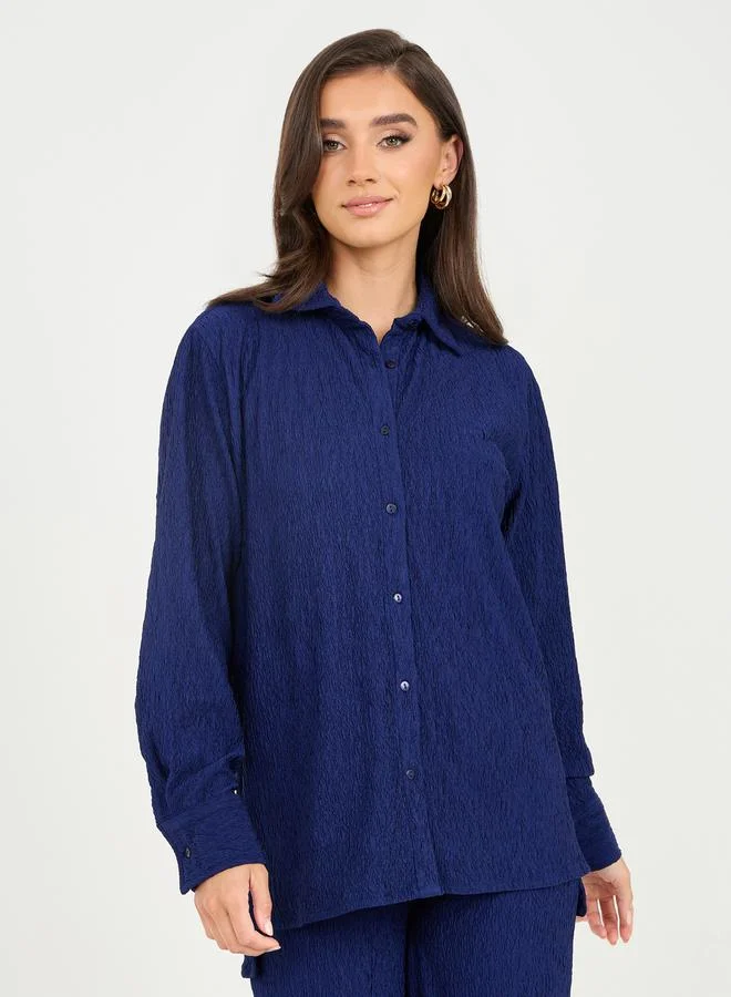 Styli Textured Regular Fit Shirt and Straight Leg Pant Set