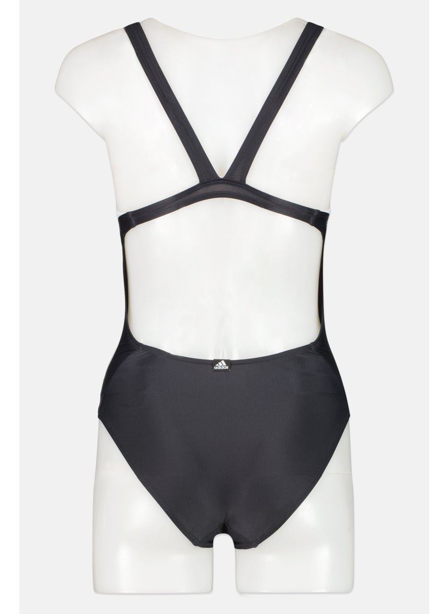 Adidas Women Padded Sleeveless Brand Logo One Piece Swimsuit, Black/White  - Image 2