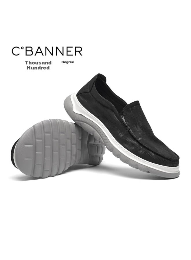 C.banner Perforated Slip-on Loafers, Men's Casual Sneakers, Skateboard Shoes, Thick-soled Lightweight Men's Shoes, Black, Size 44