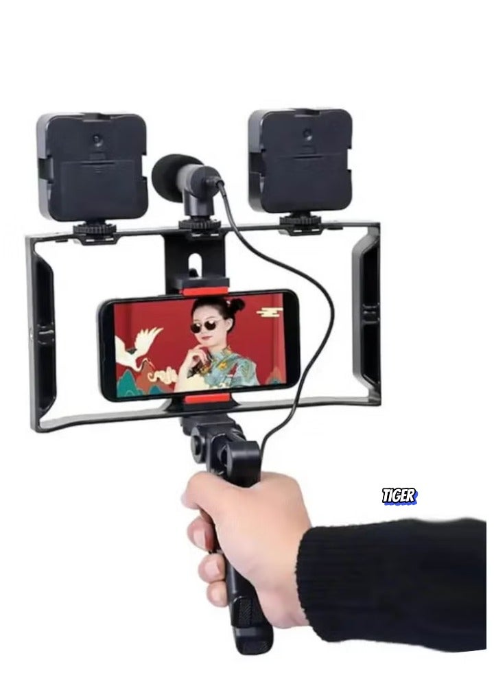 TIGER AY-49X Multi-Purpose Adjustable All-In-One Video Making Kit – Includes 2 LED Lights, Grips, and Microphone – Perfect for Vlogging, Live Streaming, and Content Creation - Image 2