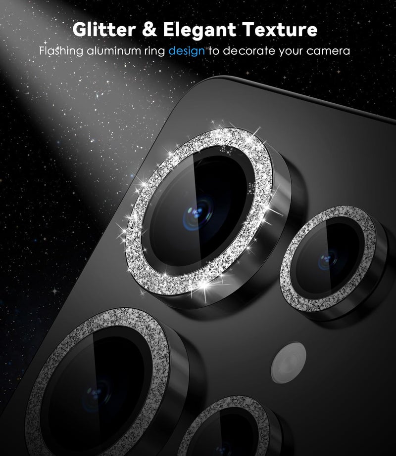 CloudValley for Samsung Galaxy S25 Ultra Camera Lens Protector Bling, 9H Tempered Glass + Aluminum Alloy Lens Protective Ring [Glitter Decoration] Ultra-HD Tempered Glass Cover,Glitter Titanium Black - Image 3