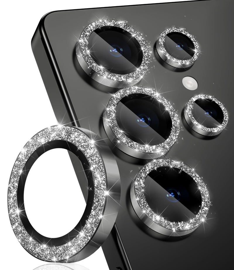 CloudValley for Samsung Galaxy S25 Ultra Camera Lens Protector Bling, 9H Tempered Glass + Aluminum Alloy Lens Protective Ring [Glitter Decoration] Ultra-HD Tempered Glass Cover,Glitter Titanium Black - Image 1