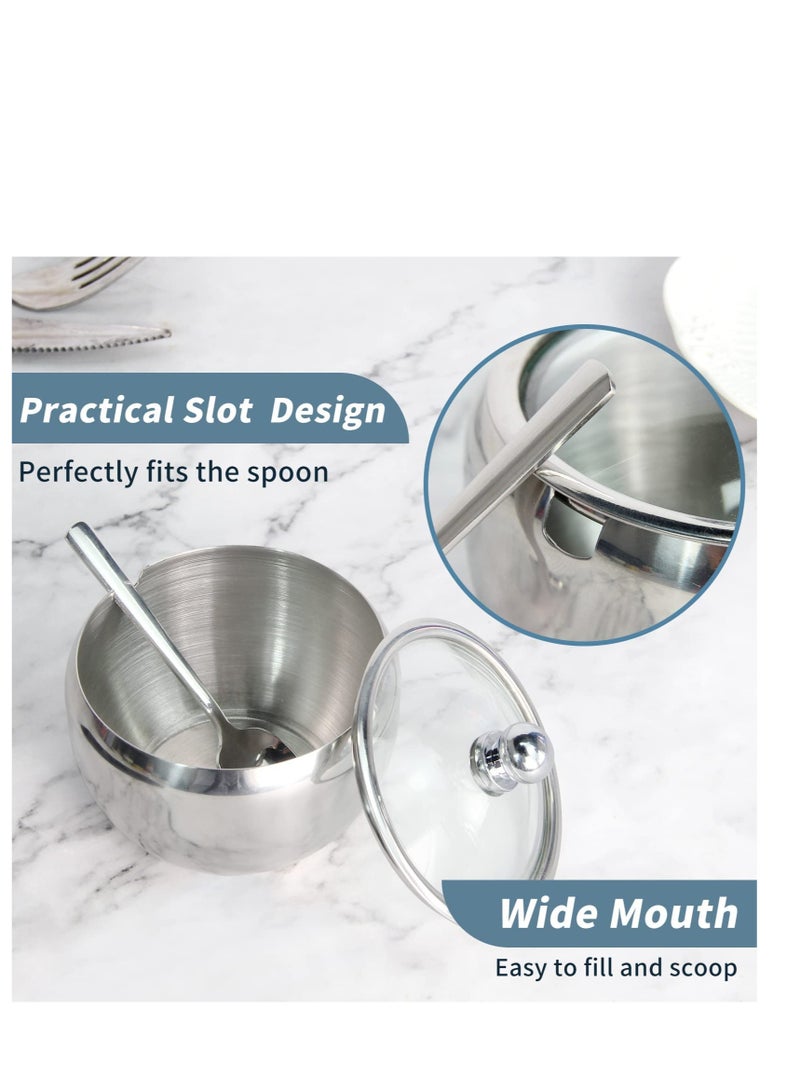 Zikra Stainless Steel Sugar Bowl with Non-Slip Silicone Base Sugar Bowl with Clear Lid for Better Recognition and Sugar Spoon for Home and Kitchen Drum Shape 8.1 OZ (240 ML) - Image 3