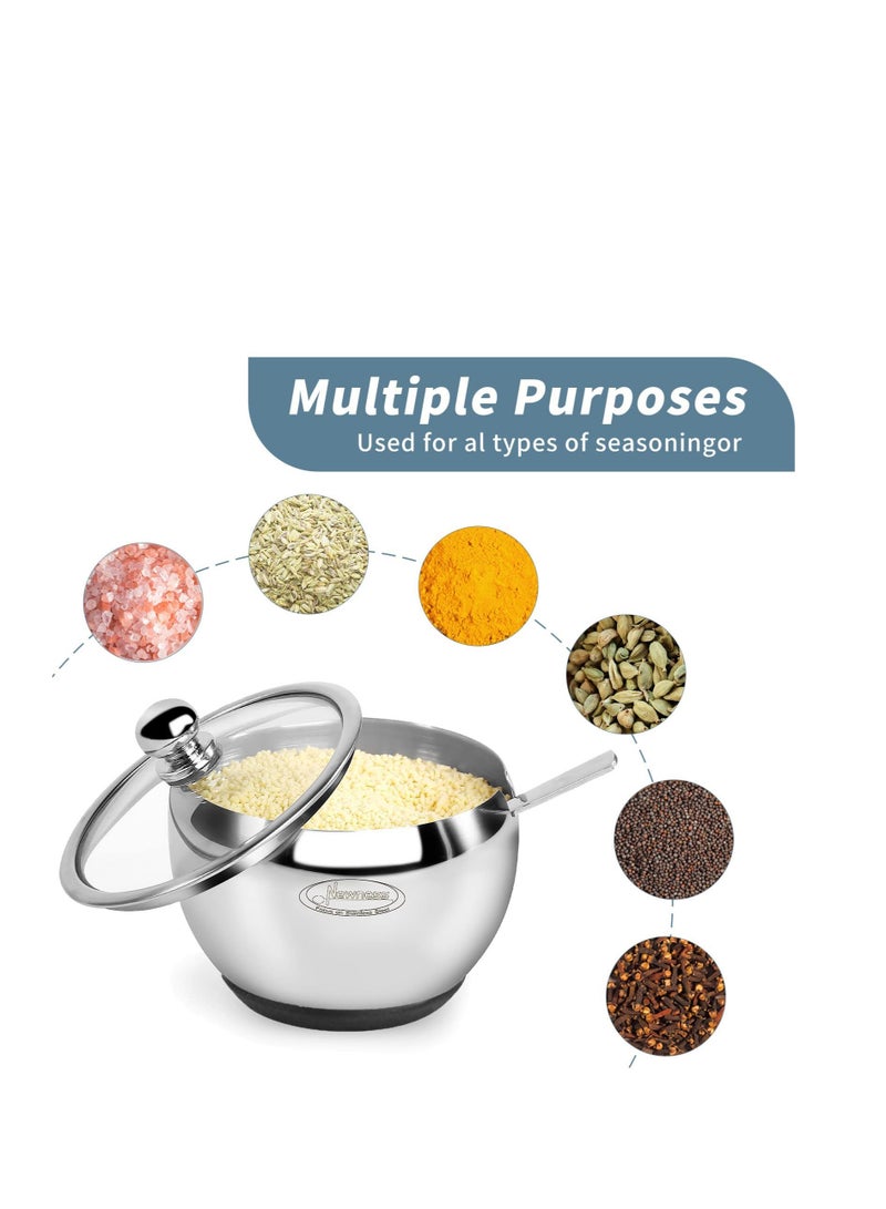 Zikra Stainless Steel Sugar Bowl with Non-Slip Silicone Base Sugar Bowl with Clear Lid for Better Recognition and Sugar Spoon for Home and Kitchen Drum Shape 8.1 OZ (240 ML) - Image 4