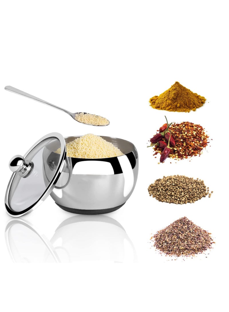 Zikra Stainless Steel Sugar Bowl with Non-Slip Silicone Base Sugar Bowl with Clear Lid for Better Recognition and Sugar Spoon for Home and Kitchen Drum Shape 8.1 OZ (240 ML) - Image 1