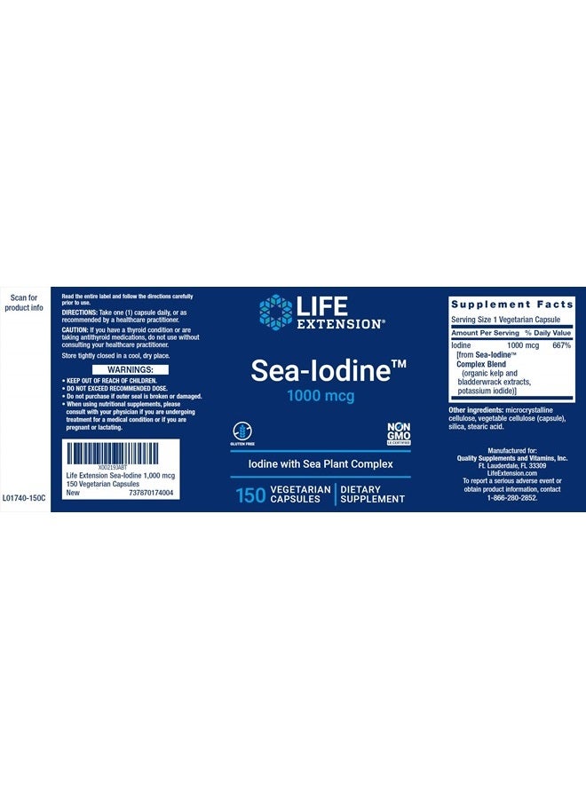 Life Extension Sea Iodine 1000 mcg, 150 Veg Caps (Pack of 2) - Natural Iodine Supplement from Kelp and Bladderwack - Image 2