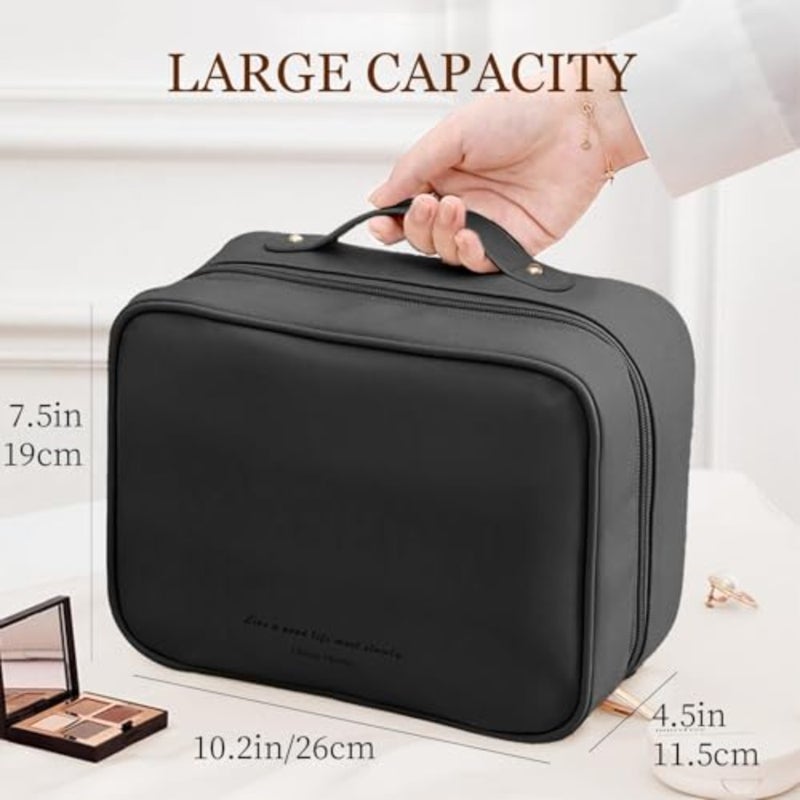 Multi-Compartment Toiletry Cosmetics Bag, Travel Makeup Bag, Toiletry Cosmetics Bag, PU Leather Portable Large Toiletry Bag with Compartments, Portable Cosmetic Travel Bag - Image 3