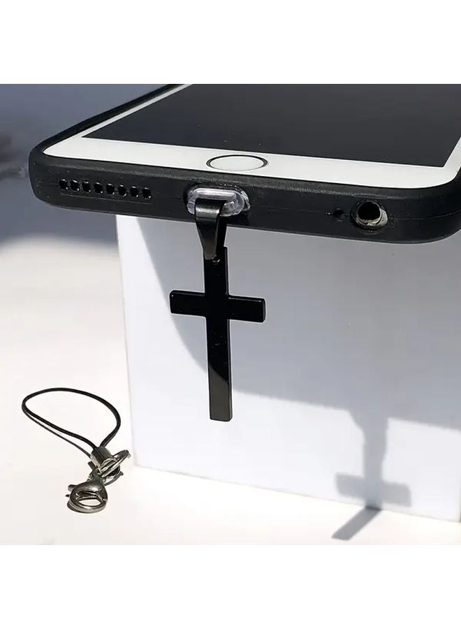 Black Stainless Steel Mirror Polished Cross Dust Plug For iPhone 6 14 Pro Max - Image 1