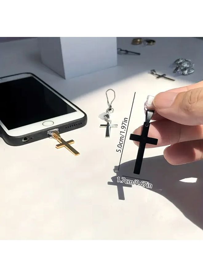 Black Stainless Steel Mirror Polished Cross Dust Plug For iPhone 6 14 Pro Max - Image 3