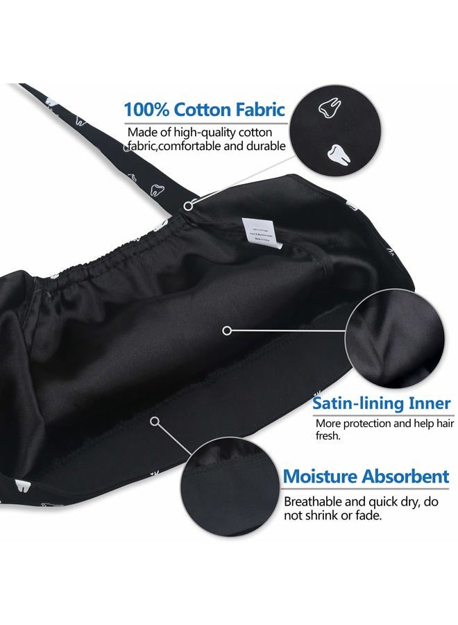 QBA Adjustable Working Cap with Button，Satin Lined Hat, Cotton Working Hat Sweatband, Elastic Bandage Tie Back Hats for Women & Men, One Size, Lining Tooth BLK, #Satin-lined Tooth Blk, One size - Image 2