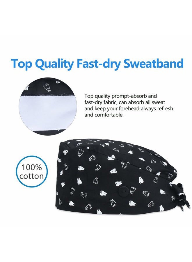 QBA Adjustable Working Cap with Button，Satin Lined Hat, Cotton Working Hat Sweatband, Elastic Bandage Tie Back Hats for Women & Men, One Size, Lining Tooth BLK, #Satin-lined Tooth Blk, One size - Image 5