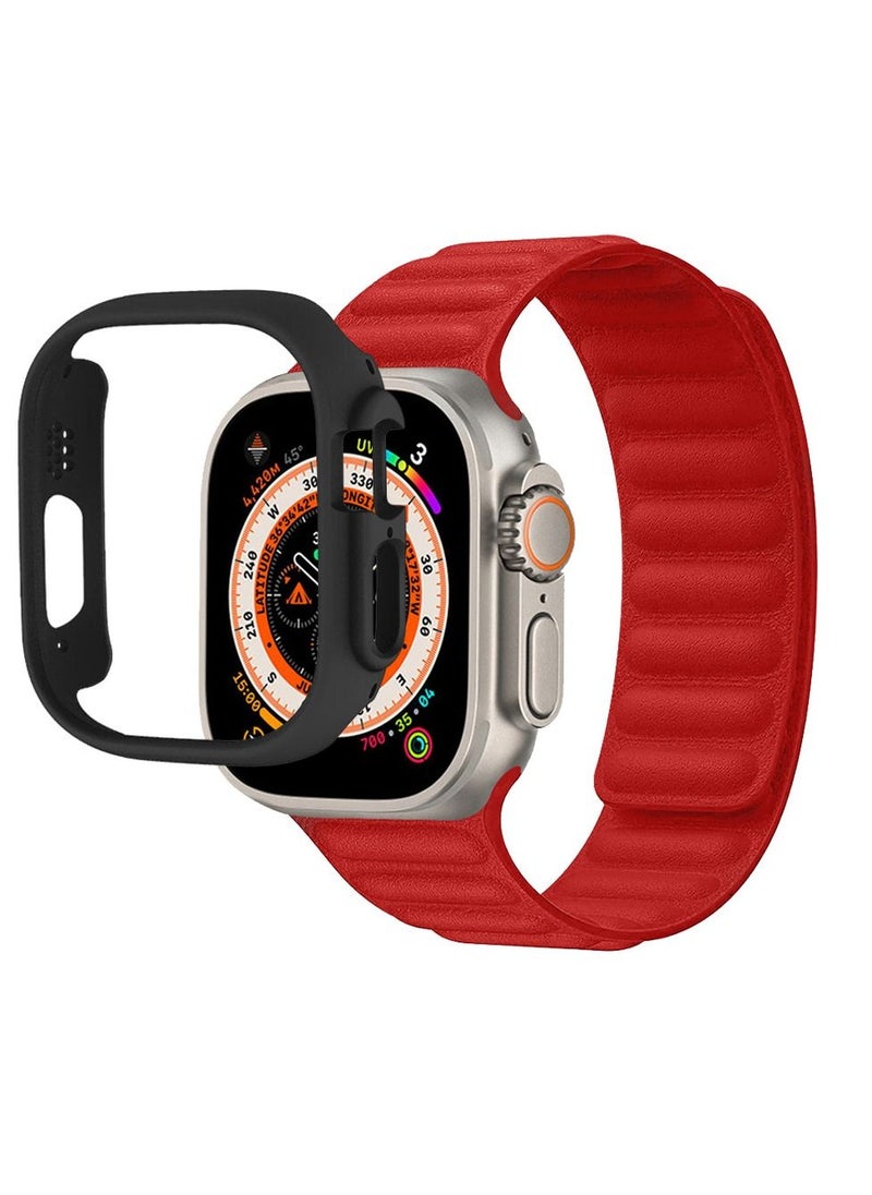 CATANES 2 Packs For Apple Watch Band 49mm Leather Link Strap Magnetic Loop Bracelet and Black Cup Holder Red  - Image 3