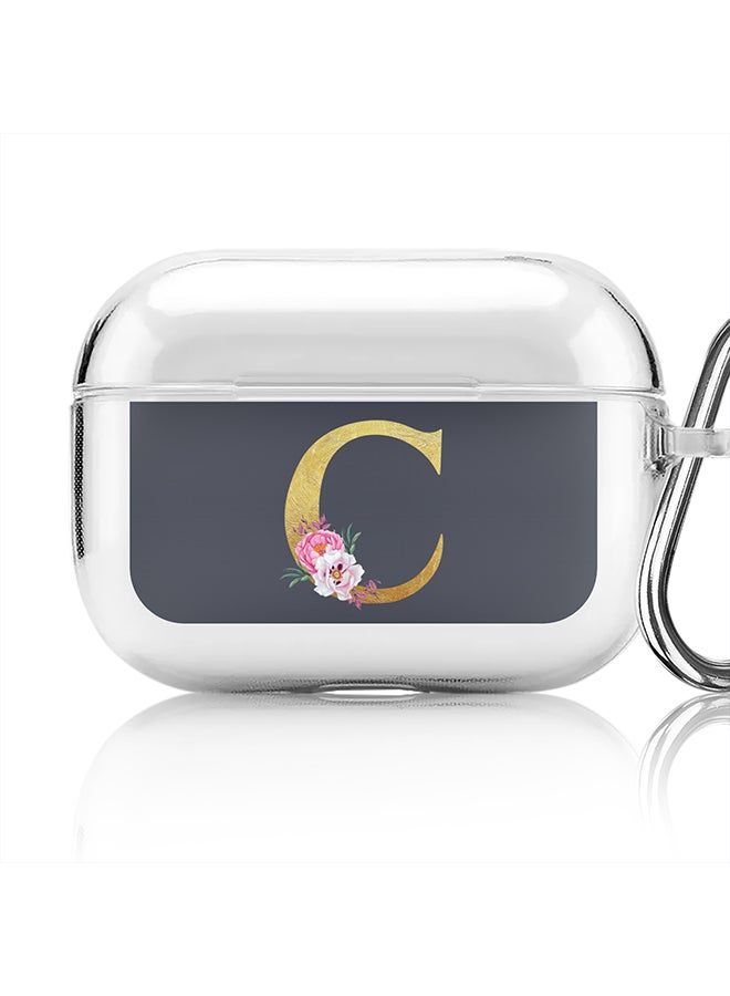 Stylizedd Classic Clear printed Case for Apple AirPods Pro 2nd Generation Thin Transparent Cover - Custom Monogram Initial Letter Floral Pattern Alphabet - C (Grey ) - Image 1