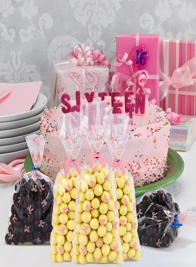 SOMIOCO Clear Gift Bags 6X11In 100PCS Cello Cellophane Treat Bags Party Favor Bags Clear Candy Cookie Bags Plastic Poly Goodie Bags with Twist Tie (Pink Bow Ties) - Image 5