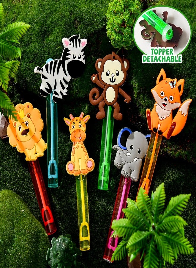 Winrayk Safari Party Favors, 24Pcs Jungle Animals Mini Bubble Wands for Kids Bubbles Bulk with Detachable Topper (6 Styles & Colors), Birthday Goodie Bag Stuffer Classroom Prizes Wild One Party Favors - Image 3