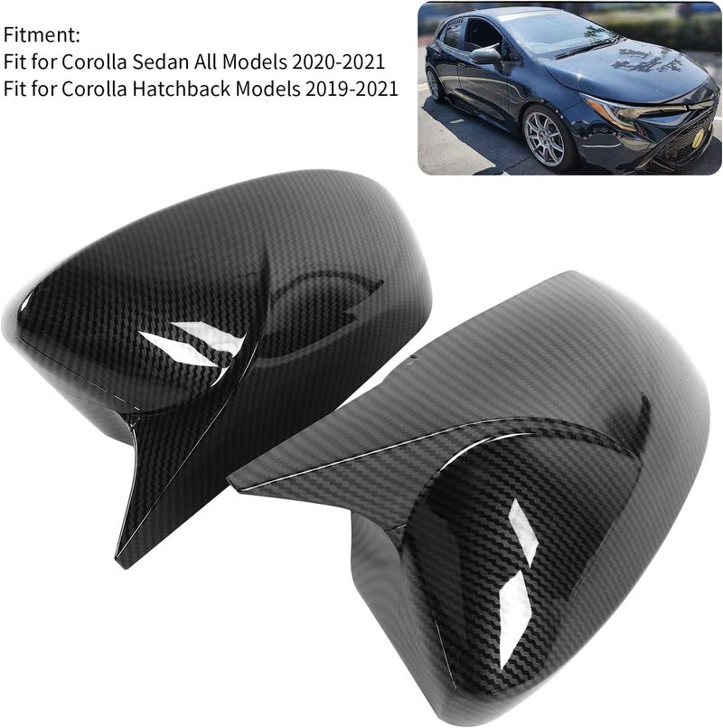 woobles Rearview Mirror Cover Auto Pair Side Mirror Cover Cap Horn Style Protector Housing Car Exterior Parts Fit for Corolla Sedan/Hatchback(Carbon fiber pattern) Carbon fiber pattern - Image 5