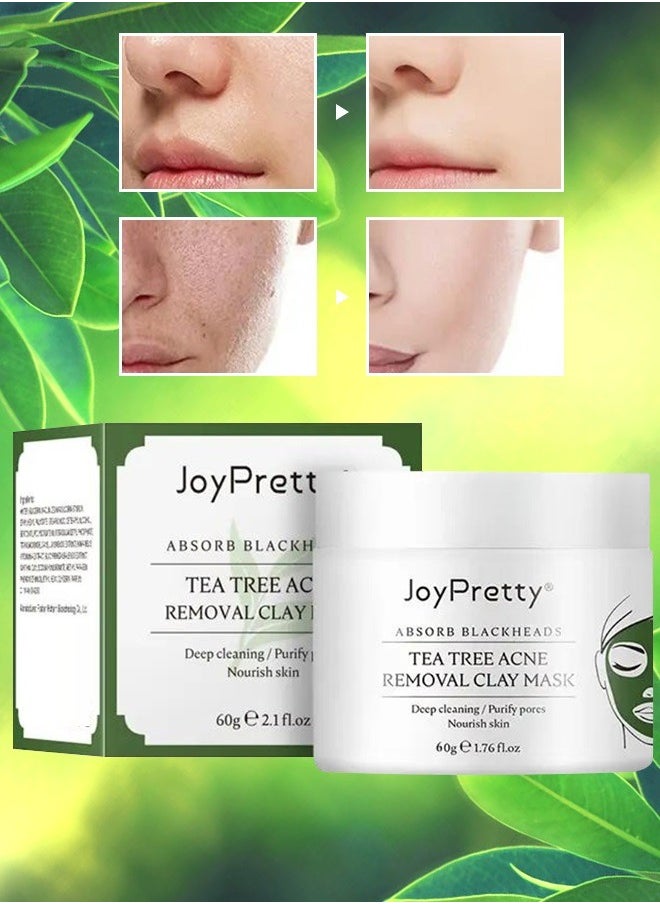 JoyPretty 60g Tea Tree Acne Removal Clay Mask Blackheads & Acne Removal Tea Tree Clay Face Mask Minimize Pores Reduce Blackhead & Acne Anti-Aging Wrinkle Reduction Skincare with Tea Tree Face Mask  - Image 1