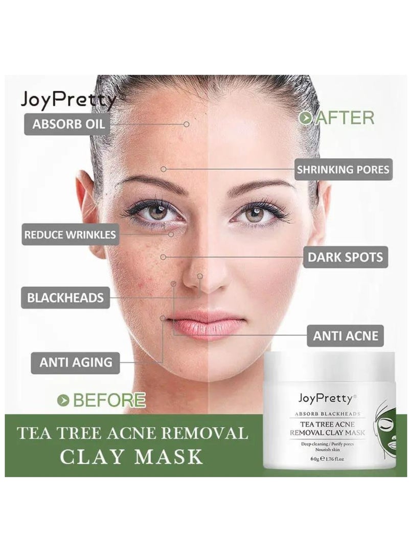 JoyPretty 60g Tea Tree Acne Removal Clay Mask Blackheads & Acne Removal Tea Tree Clay Face Mask Minimize Pores Reduce Blackhead & Acne Anti-Aging Wrinkle Reduction Skincare with Tea Tree Face Mask  - Image 2